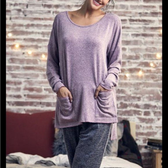SIMPLE by Suzanne Betro Mauve Pocket Hi-Low Tunic - Picture 1 of 13